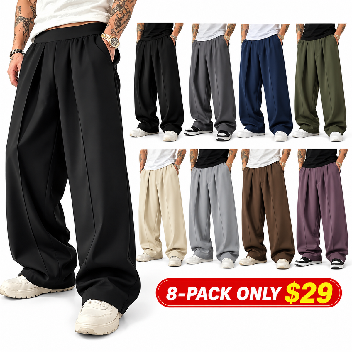 Men's Baggy Wide-Leg Pleated Pants