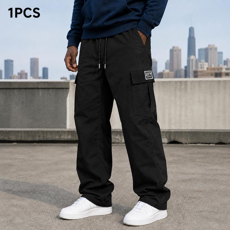 Men's cargo pants, solid-color casual loose-fit cargo trousers.