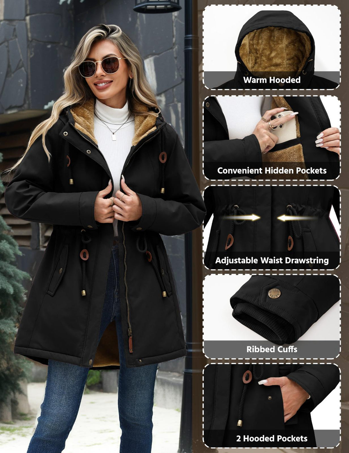 Women's Fleece Parka Jacket, Hooded, Long Warm