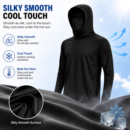 UPF 50+ Long-Sleeve Sun-Protection Hoodie (with Sleeve Pocket and Face Mask)