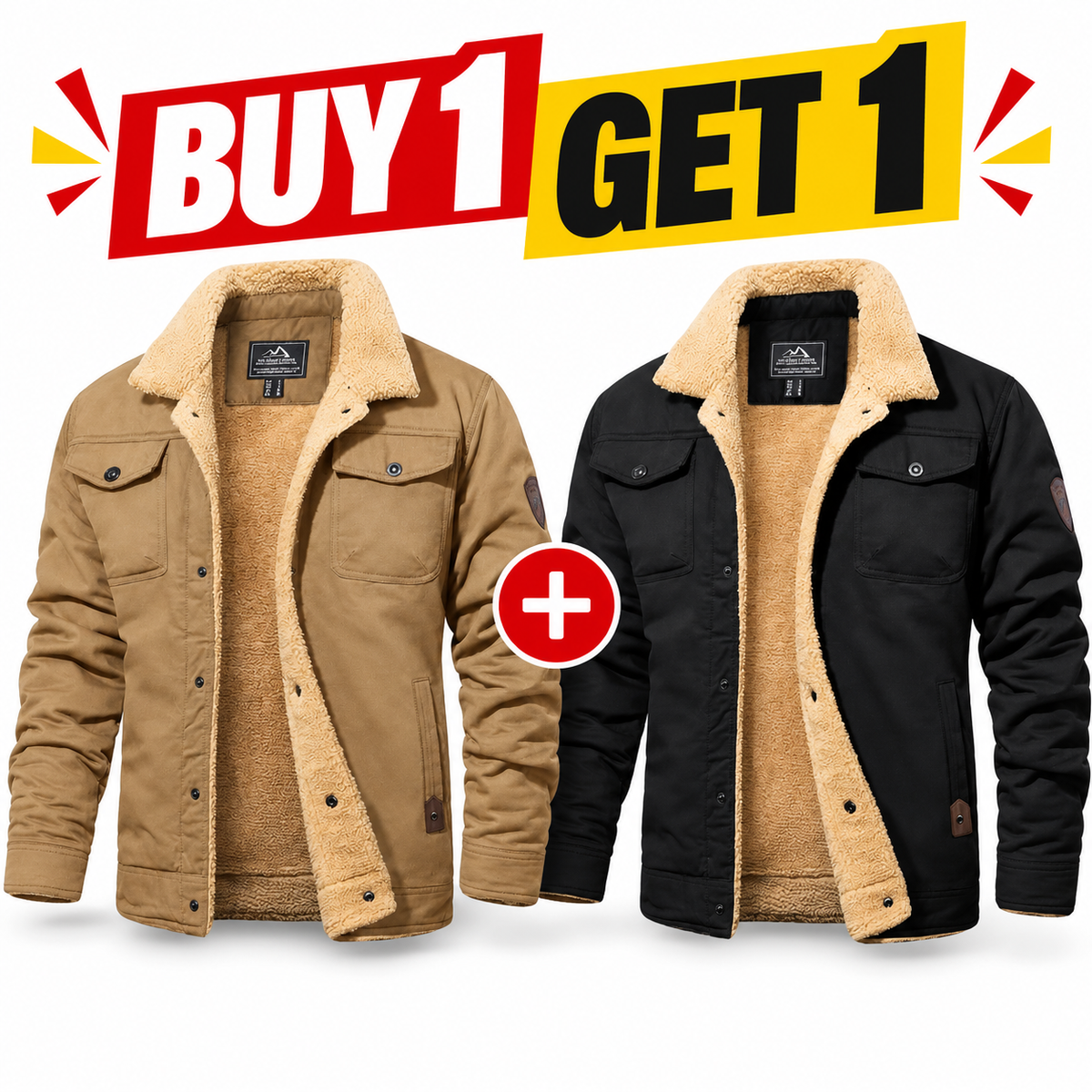 Fitted Sherpa-Lined Soft Cotton Fleece Windproof Trucker Cargo Jacket