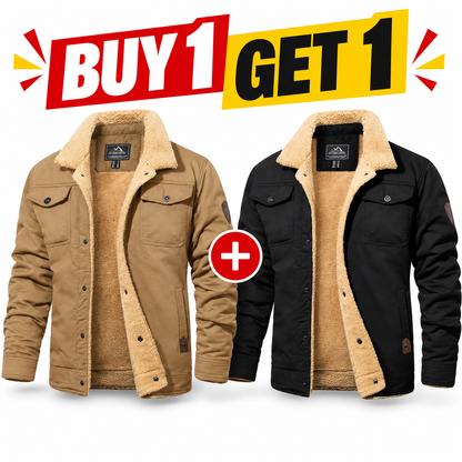 Fitted Sherpa-Lined Soft Cotton Fleece Windproof Trucker Cargo Jacket