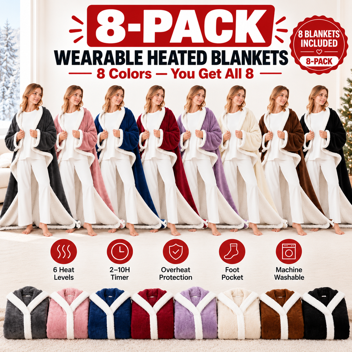 🔥Wearable Heated Blanket with Foot Pocket Sherpa🔥Overheat Protection & Auto Shut-Off