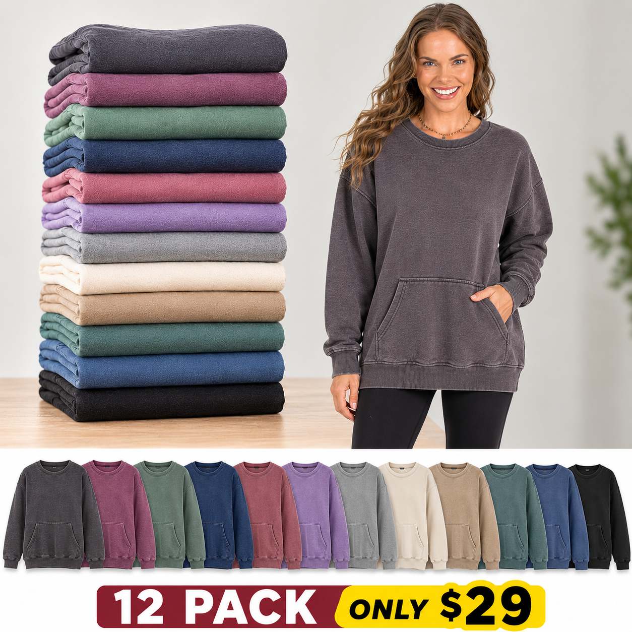 Hoodless V-neck Sweatshirt With Kangaroo Pocket Fleece Longsleeve Oversized Casual Style Shirt