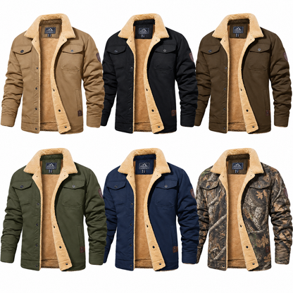 Fitted Sherpa-Lined Soft Cotton Fleece Windproof Trucker Cargo Jacket