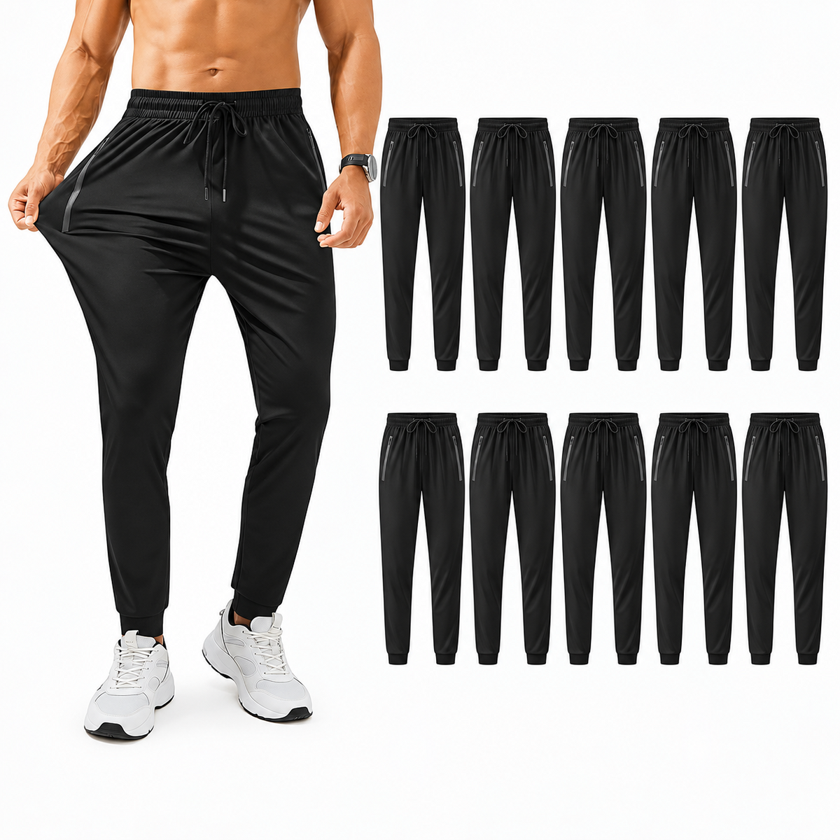 Joggers with Zipper Pockets Lightweight Cuffed Stretch Sweatpants