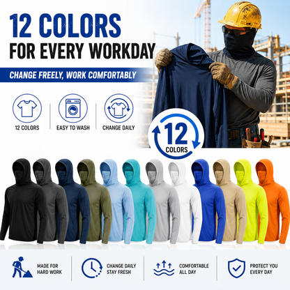UPF 50+ Long-Sleeve Sun-Protection Hoodie (with Sleeve Pocket and Face Mask)