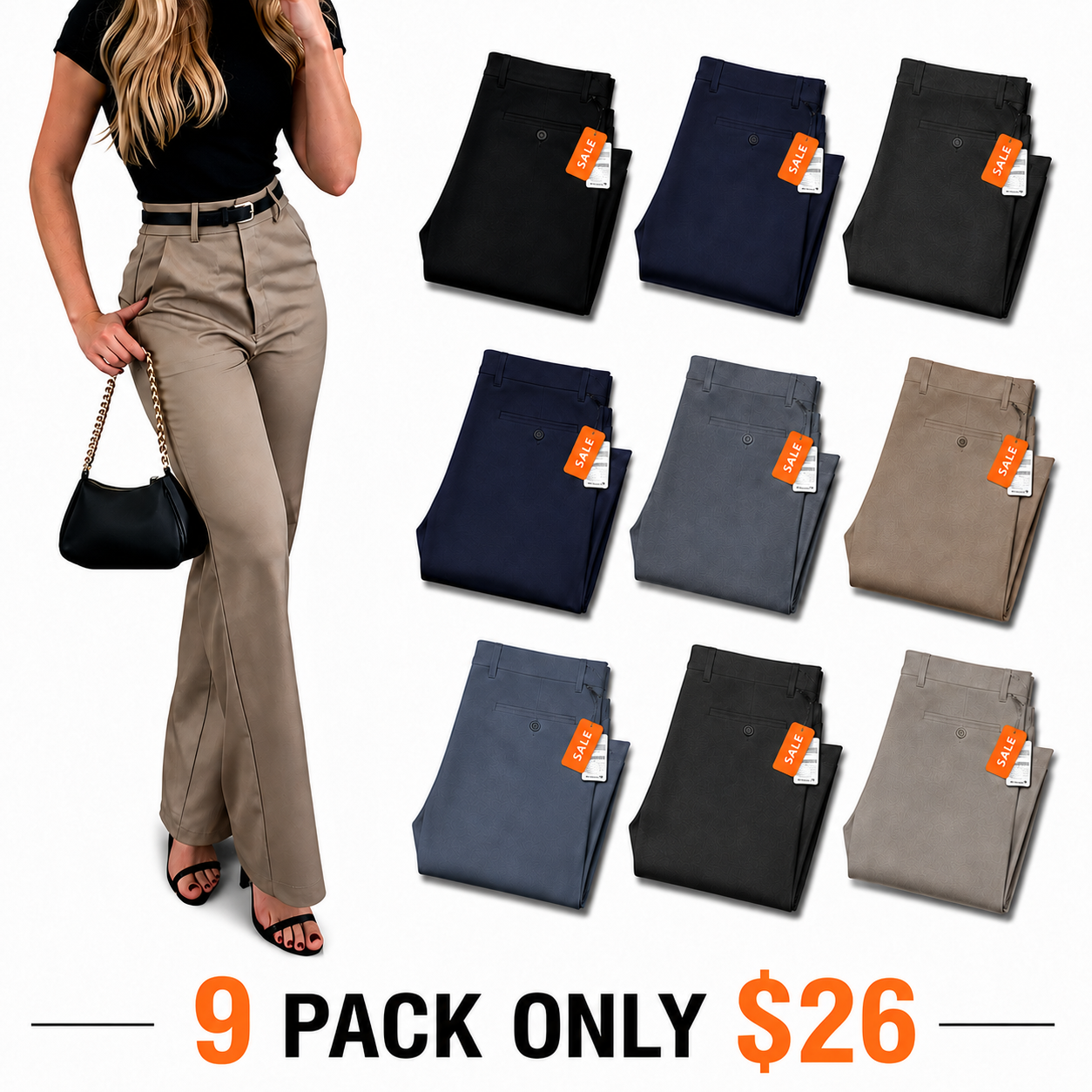 👍🔥Limited-Time Promotion-High Waisted Plicated Side Pocket Straight Leg Work Pants