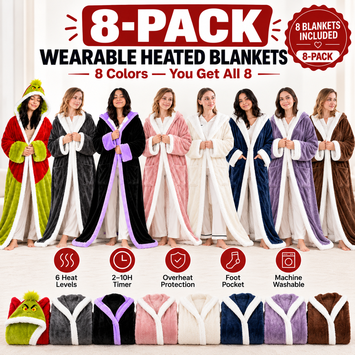 🔥Wearable Heated Blanket with Foot Pocket Sherpa🔥Overheat Protection & Auto Shut-Off