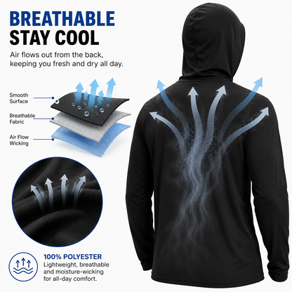 UPF 50+ Long-Sleeve Sun-Protection Hoodie (with Sleeve Pocket and Face Mask)